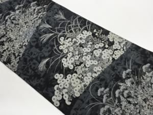 萬葉製　草葉模様織出し全通袋帯